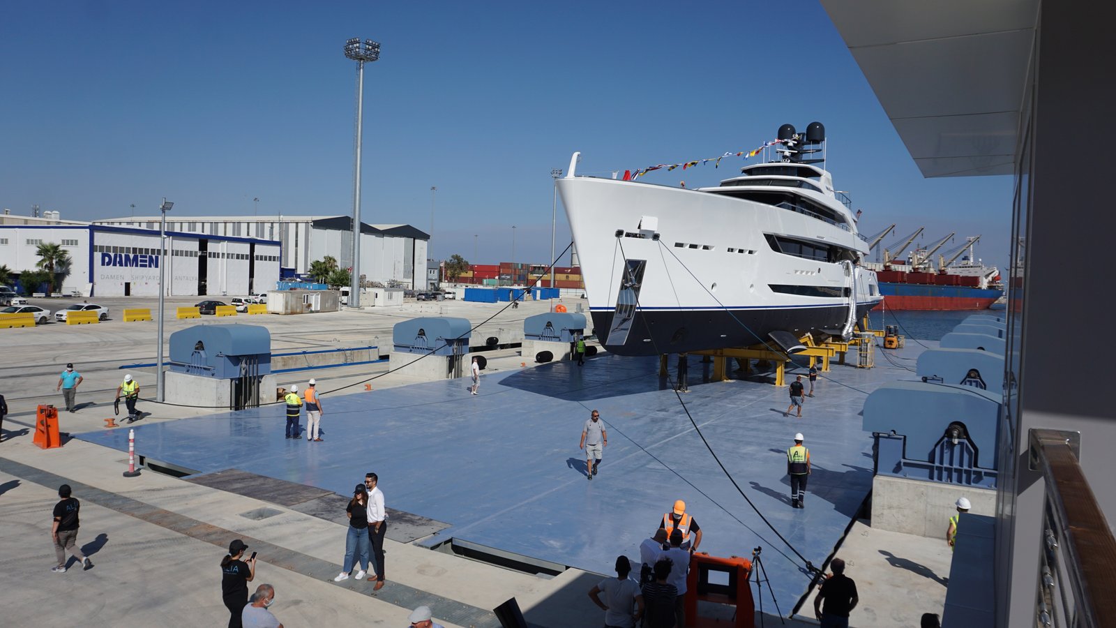 Superyacht on synchrolift at Antalya Free Zone refit facility